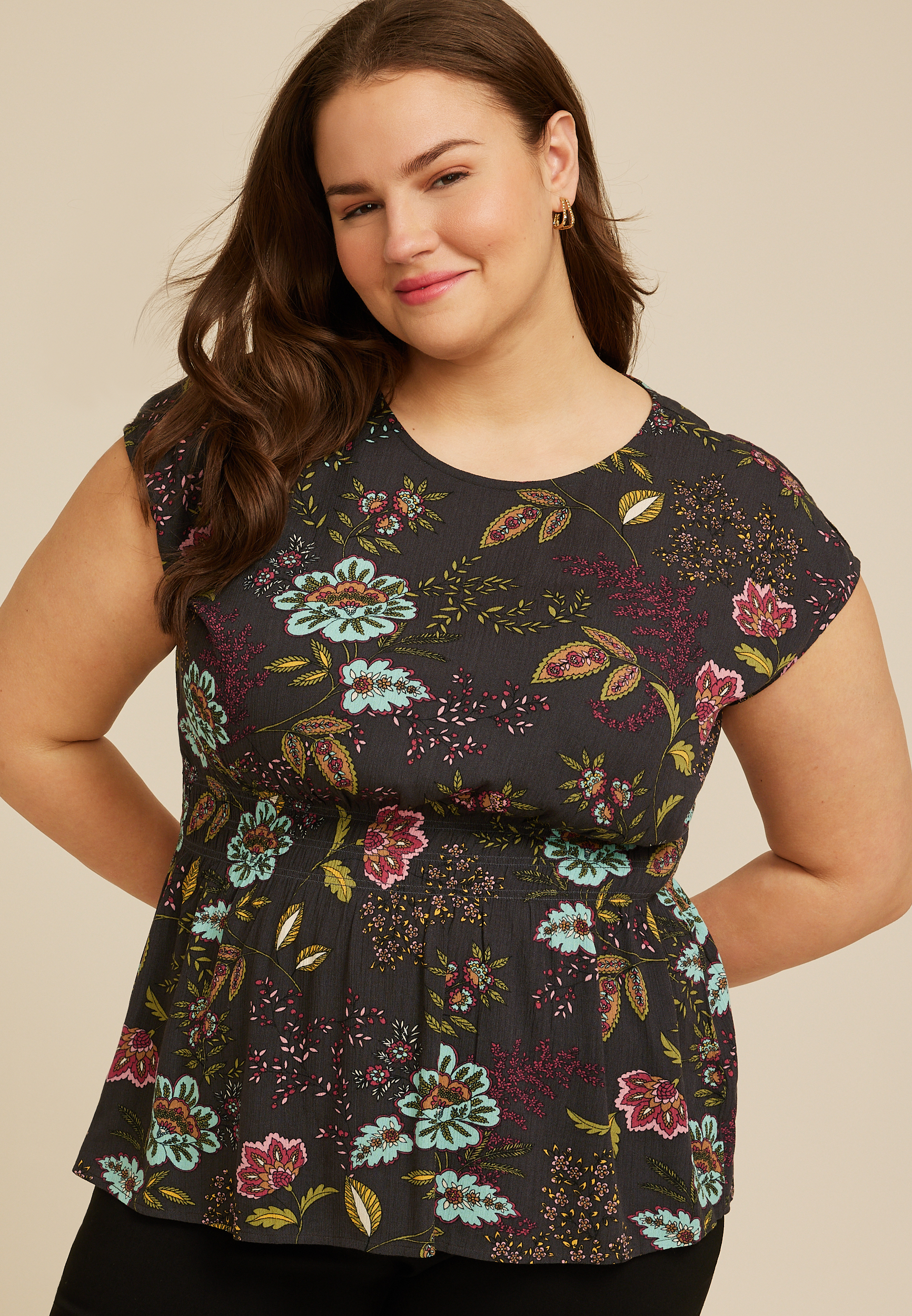 Plus Size Floral Smocked Waist Top