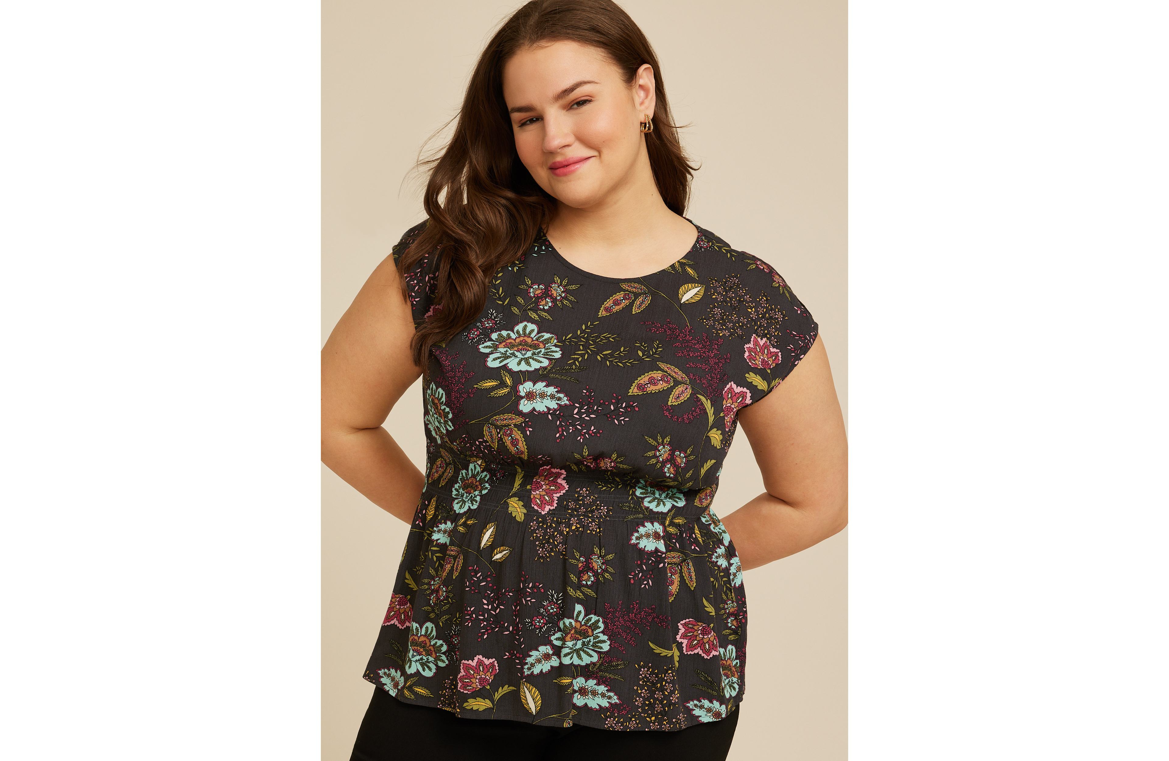 Plus Floral Smocked Waist Top