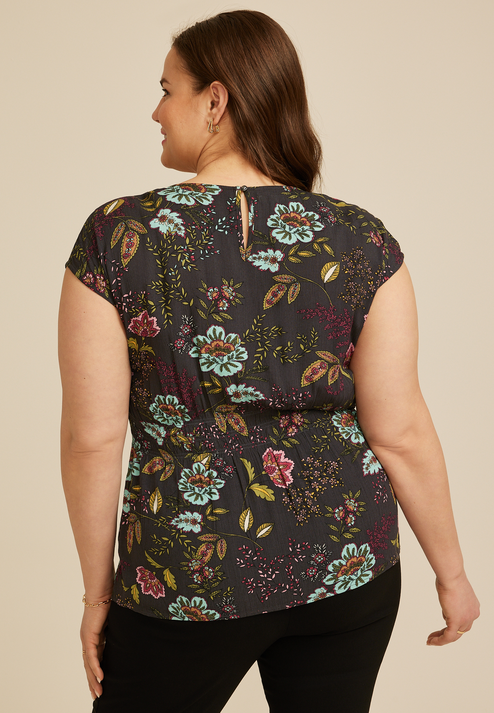 Plus Size Floral Smocked Waist Top, C9765, large