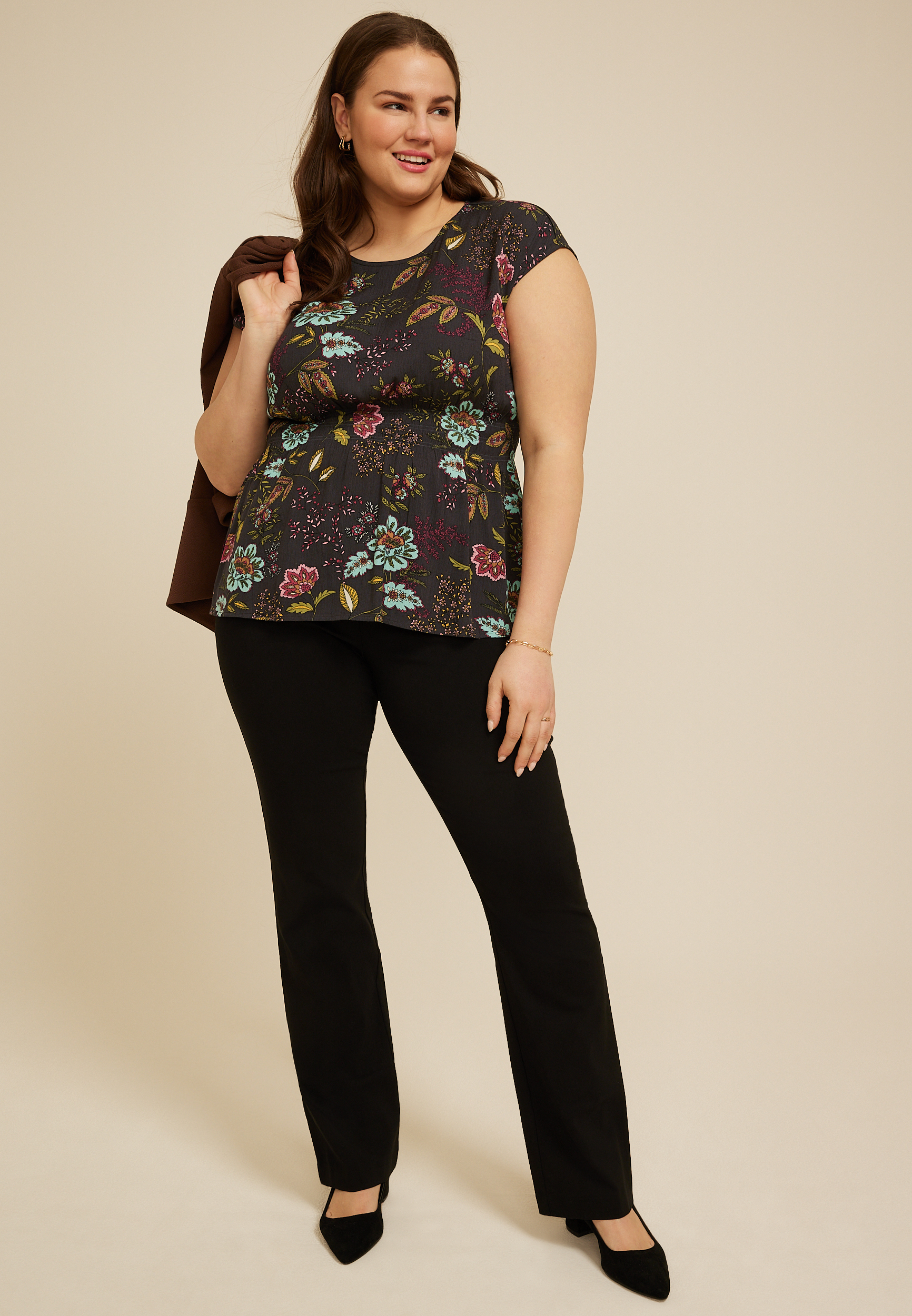 Plus Size Floral Smocked Waist Top, C9765, large