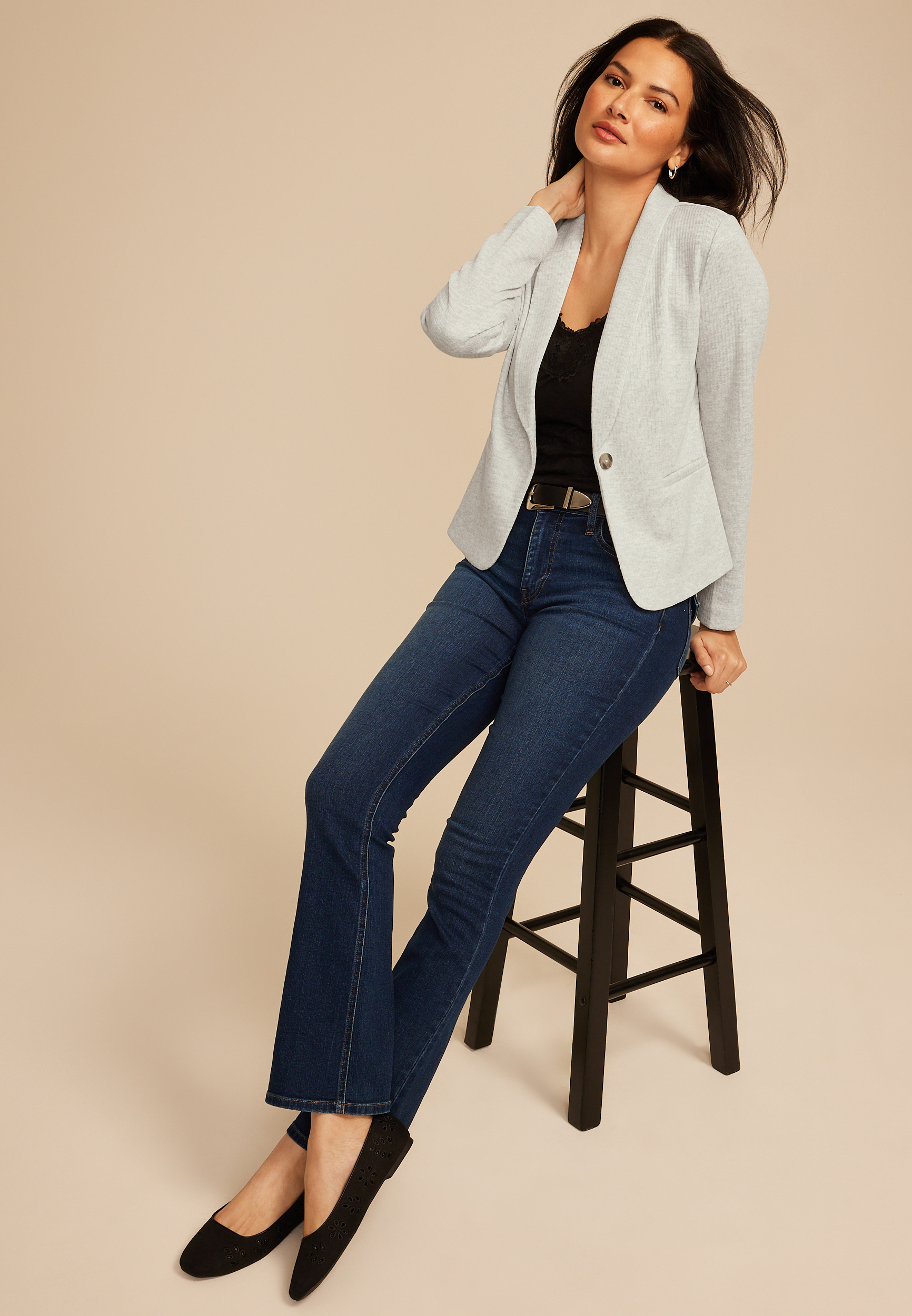 Ribbed Knit Blazer, C3348, large