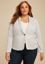 Plus Size Ribbed Knit Blazer, LIGHT HEATHER GRAY, small