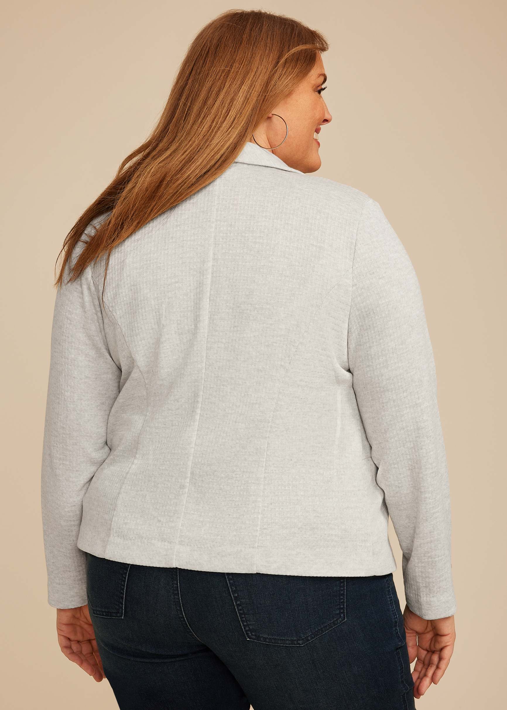 Plus Size Ribbed Knit Blazer, LIGHT HEATHER GRAY, large