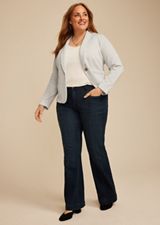 Plus Size Ribbed Knit Blazer, LIGHT HEATHER GRAY, small