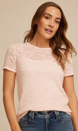 Textured Floral Short Sleeve Tee, C595, small