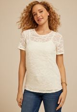 Textured Floral Short Sleeve Tee, C8232, small