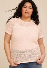 Plus Size Textured Floral Short Sleeve Tee, C595, small