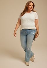Plus Size Textured Floral Short Sleeve Tee, C8232, small