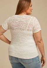 Plus Size Textured Floral Short Sleeve Tee, C8232, small