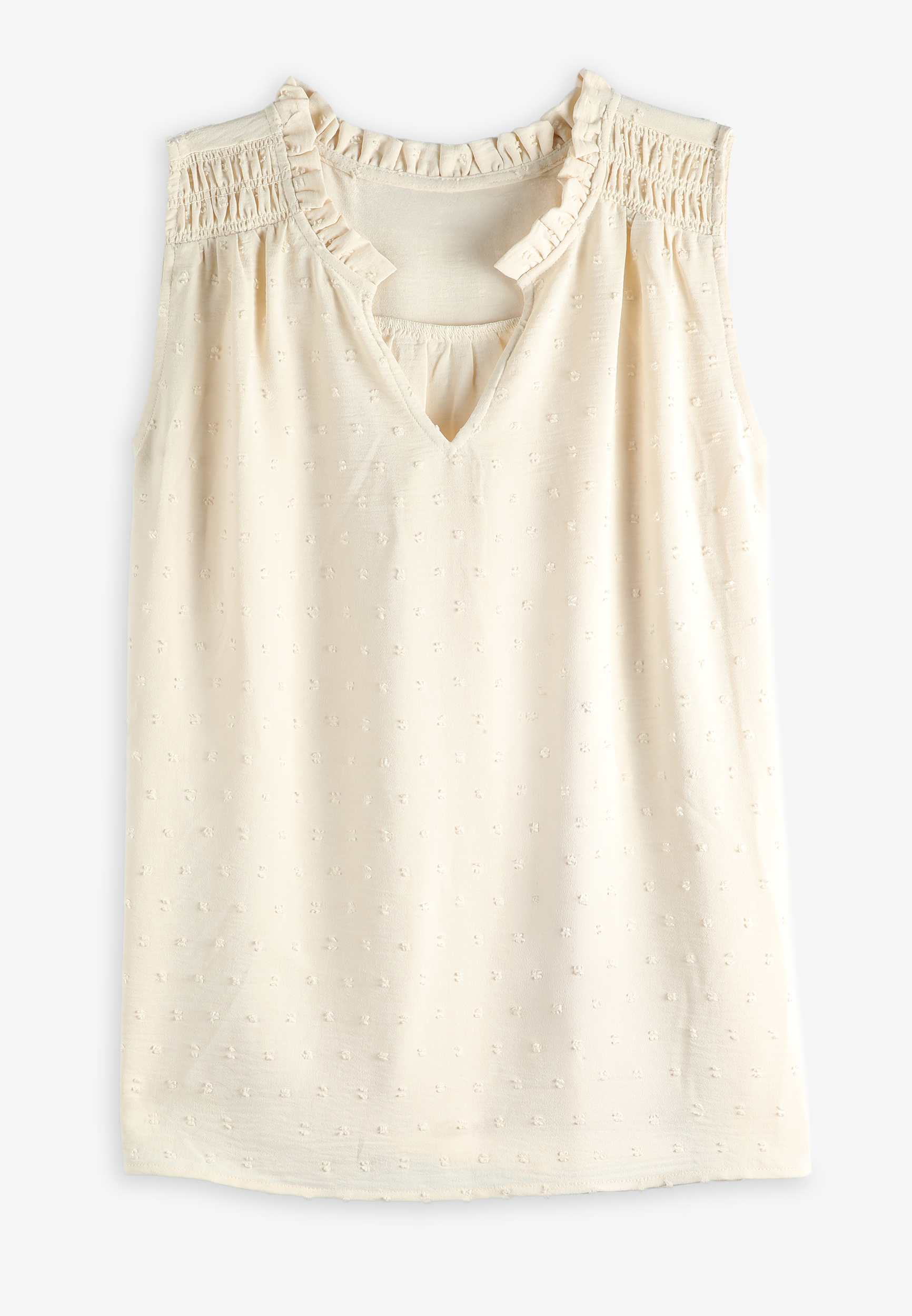 Smocked Shoulder Clip Dot Tank Top