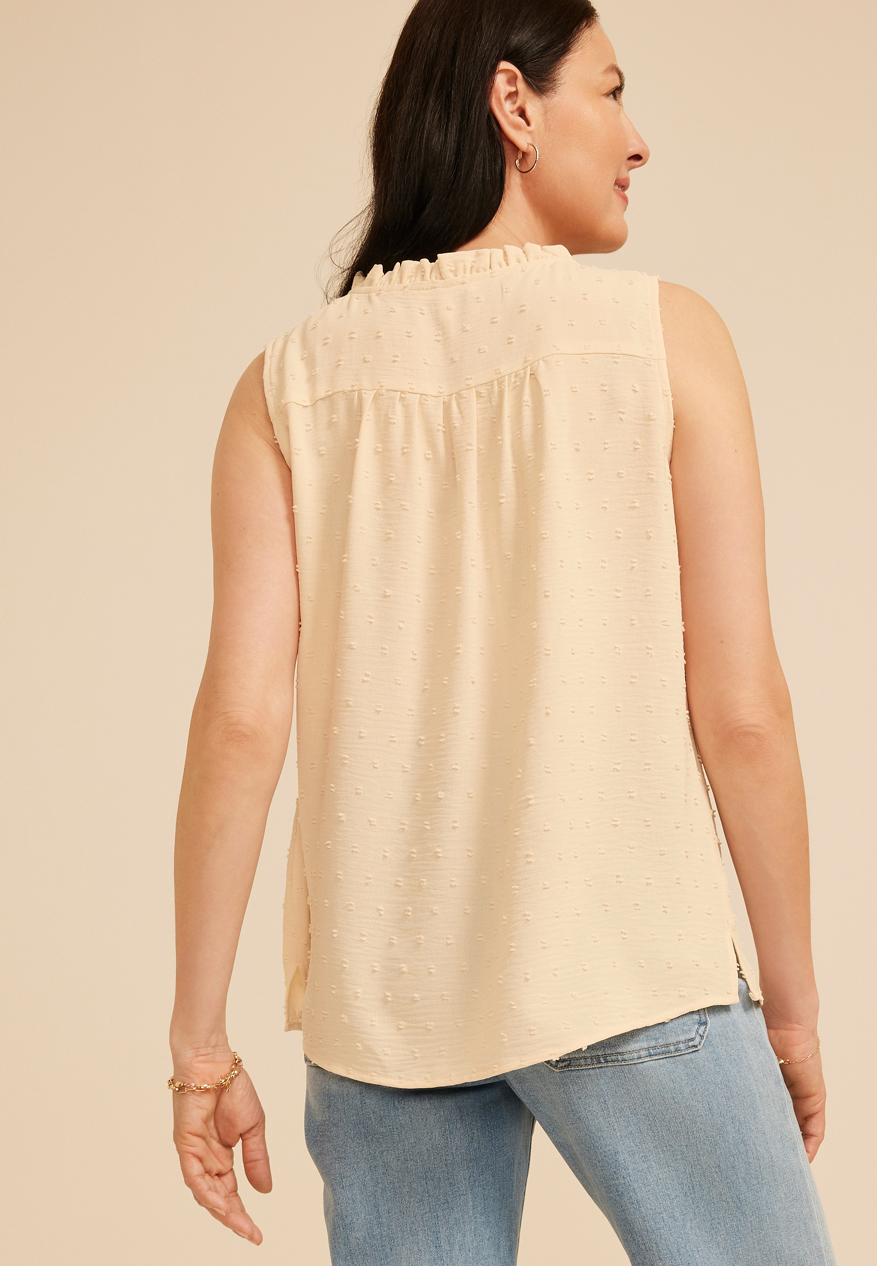 Smocked Shoulder Clip Dot Tank Top, C9298, large