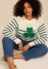 Plus Size Shamrock Striped Sweater, GARDENIA COMBO, small