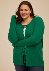 Plus Size Tie Front Ribbed Cardigan, C9558, small