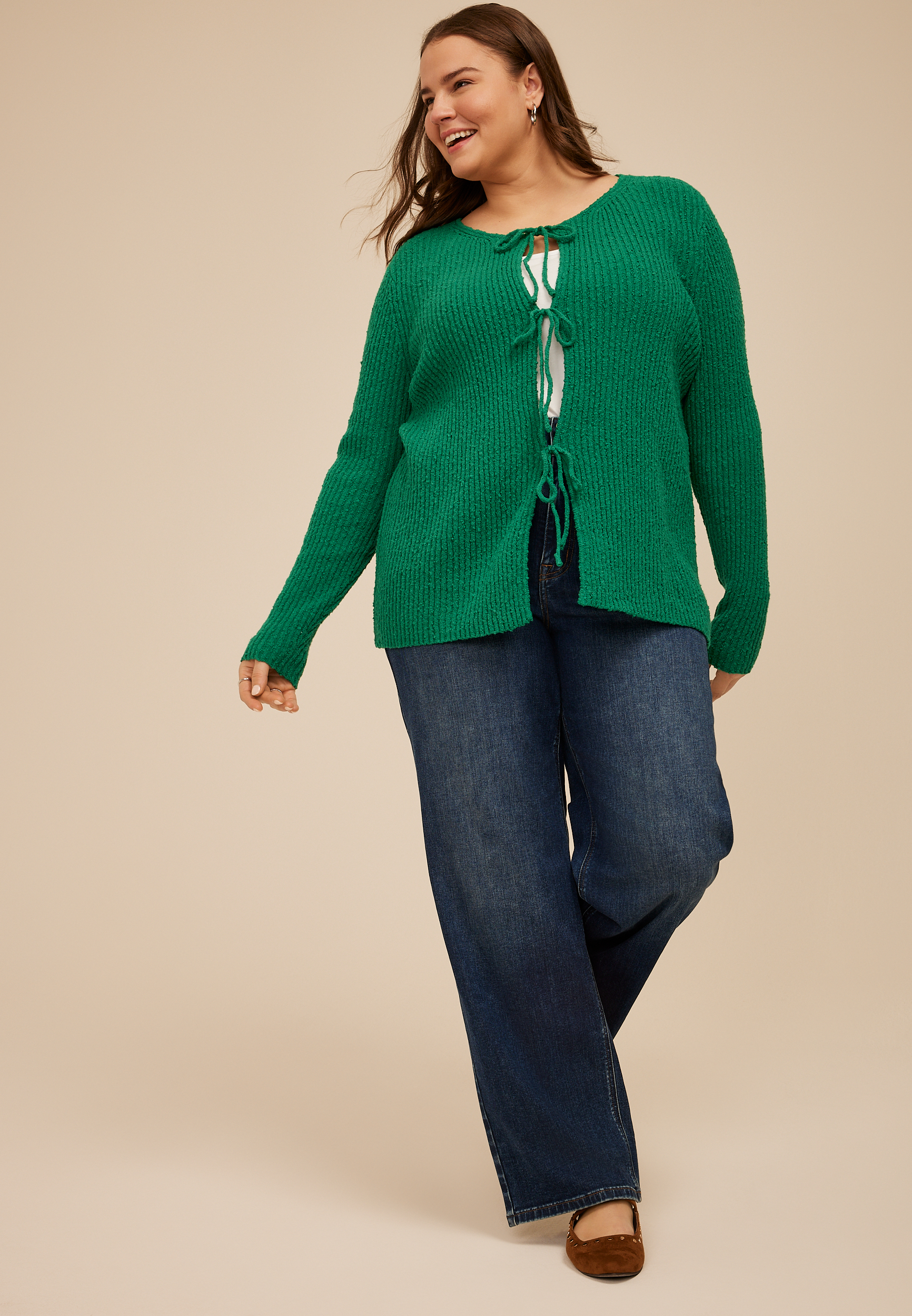 Plus Size Tie Front Ribbed Cardigan, C9558, large