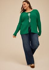 Plus Size Tie Front Ribbed Cardigan, C9558, small