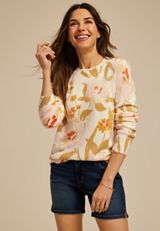 Floral Crew Neck Sweater, PINK COMBO, small