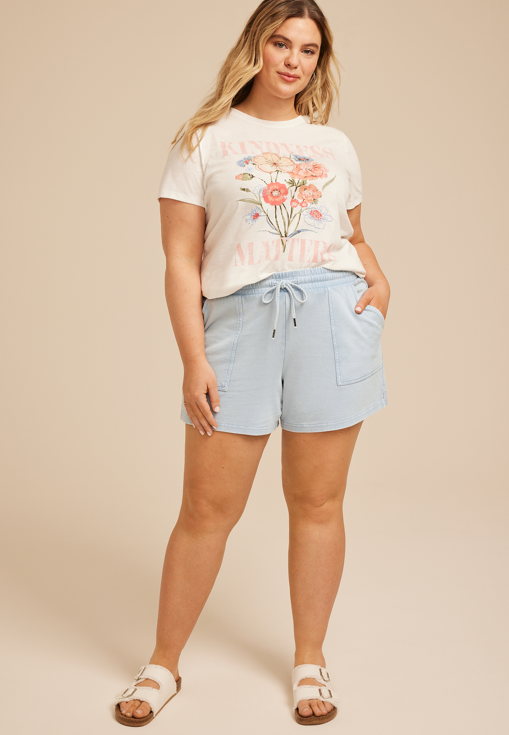 Plus Size Washed Terry High Rise 5in Short, LIGHT DENIM, large