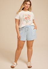 Plus Size Washed Terry High Rise 5in Short, LIGHT DENIM, small