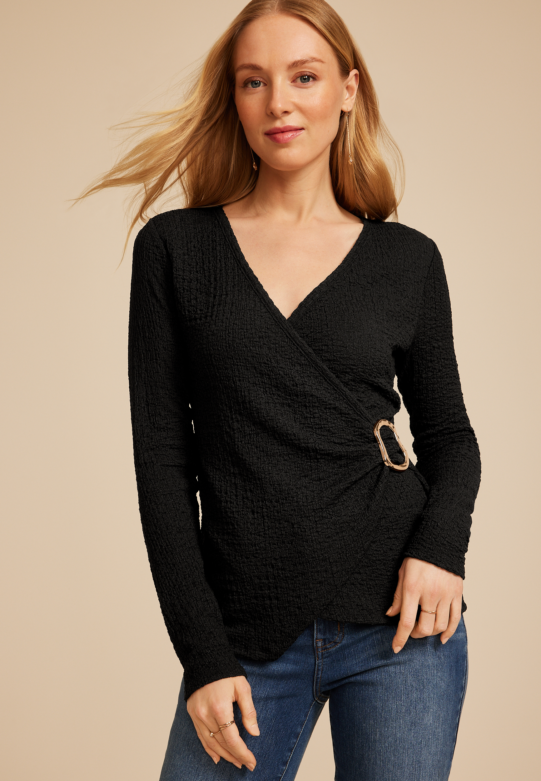 Studio Y Textured Wrap Top
