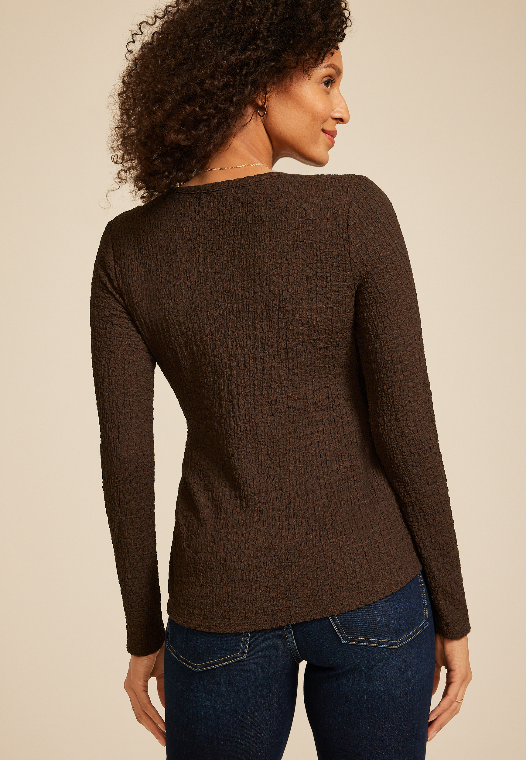 Studio Y Textured Wrap Top, BROWN, large
