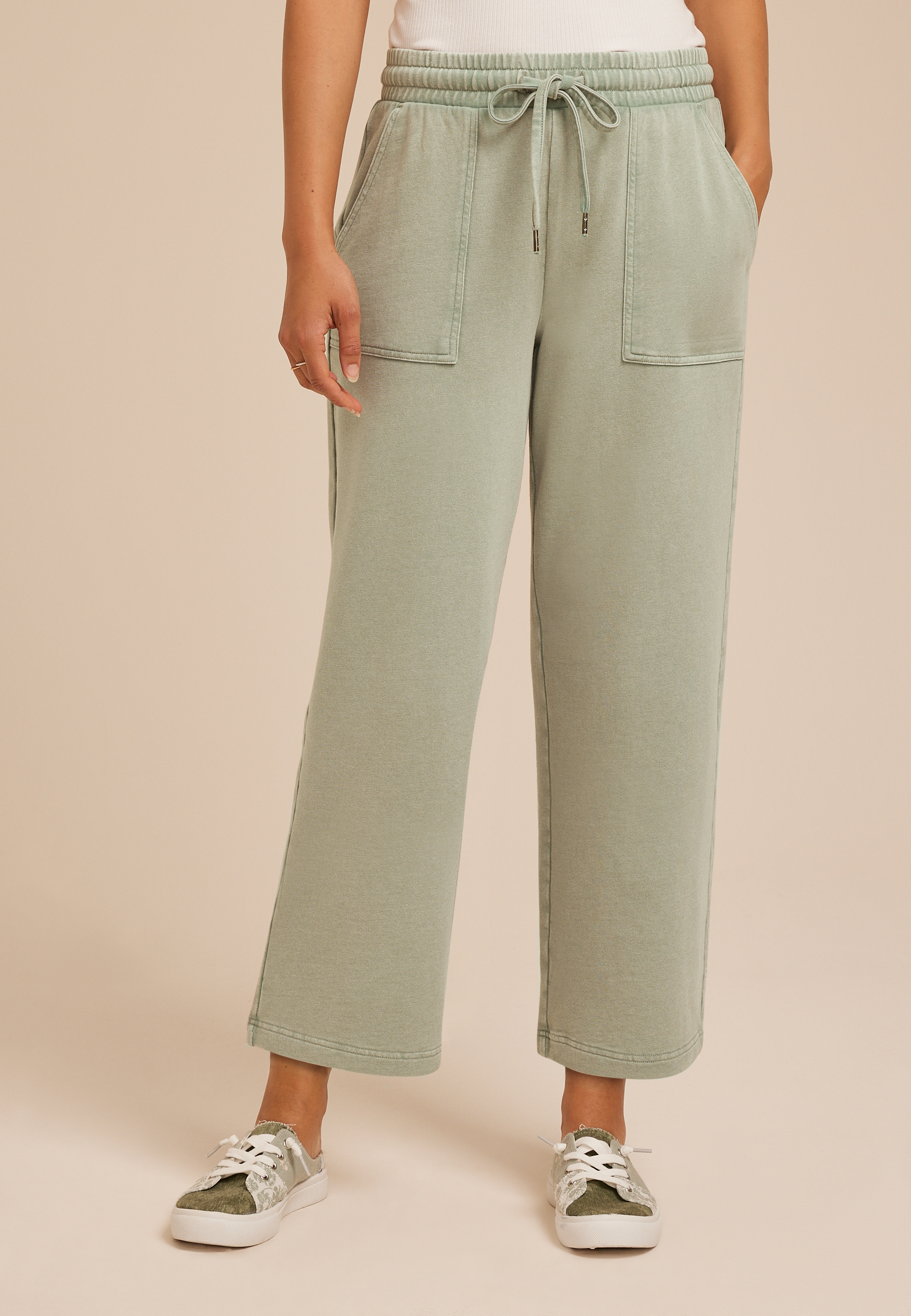 Washed Terry High Rise Wide Leg Cropped Pant, C7225, large
