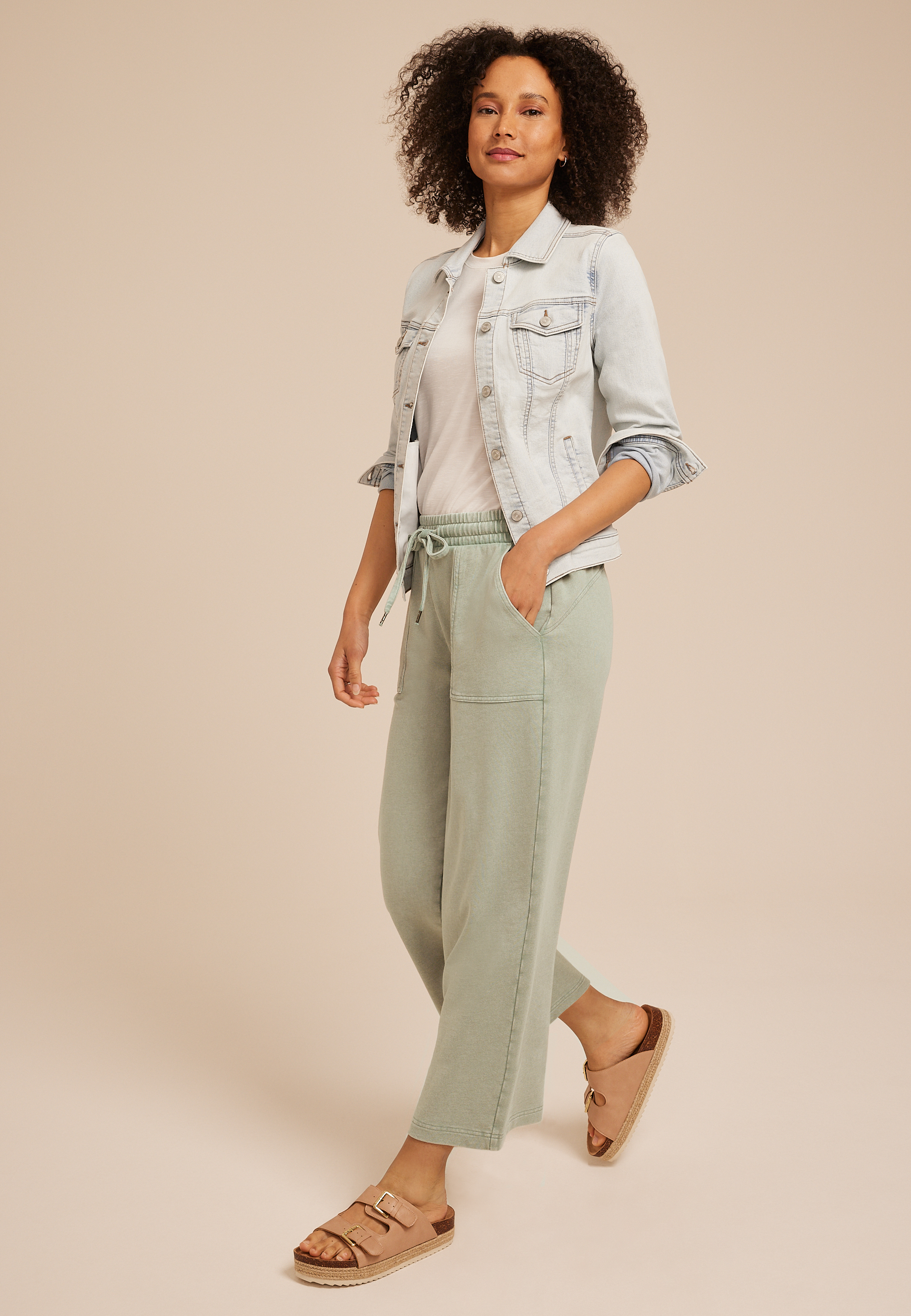 Washed Terry High Rise Wide Leg Cropped Pant, C7225, large