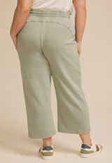 Plus Size Washed Terry High Rise Wide Leg Cropped Pant, GREEN BAY, small