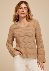 Chenille Pointelle V Neck Sweater, C4399, small