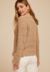 Chenille Pointelle V Neck Sweater, C4399, small