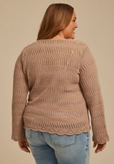 Plus Size Chenille Pointelle V Neck Sweater, C4399, small