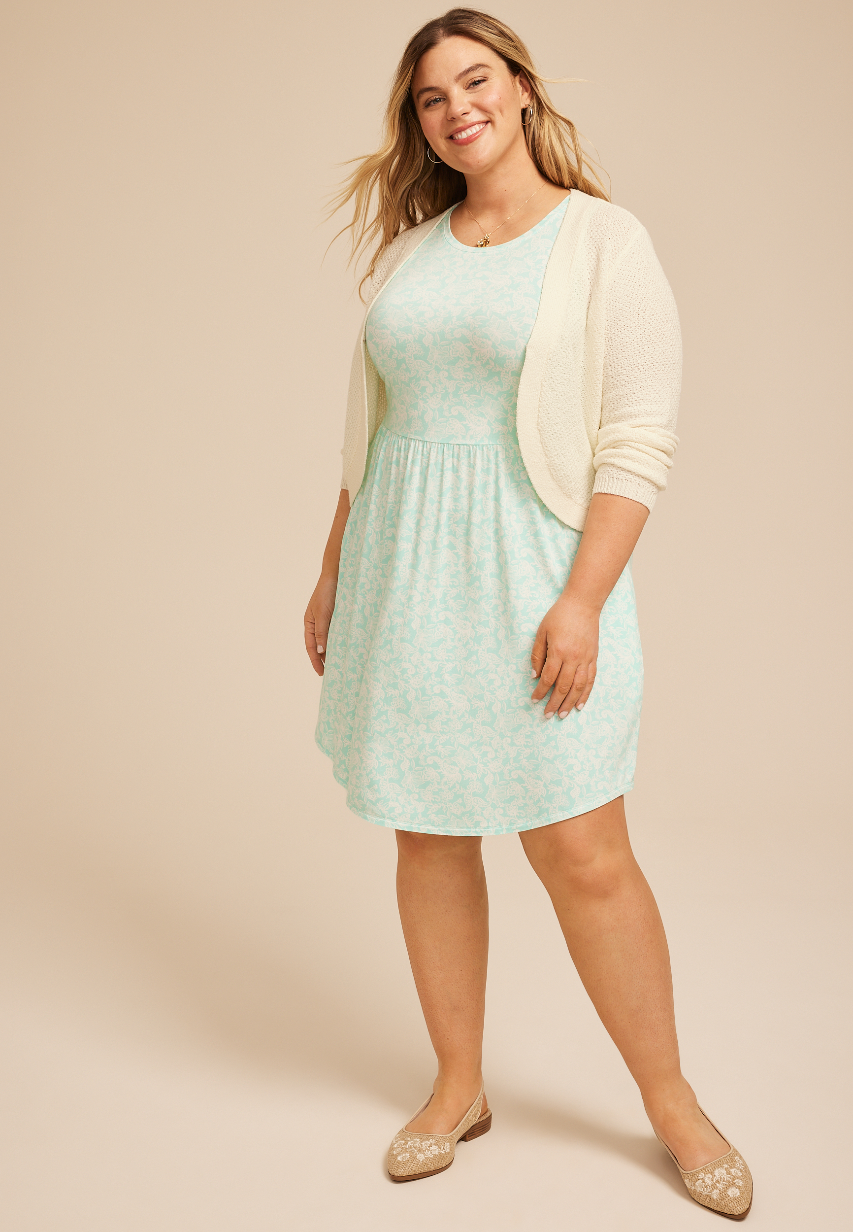 Plus Size Solid Long Sleeve Dress Cardigan, C8232, large