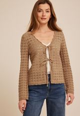 Tie Front Open Stitch Cardigan, C574, small