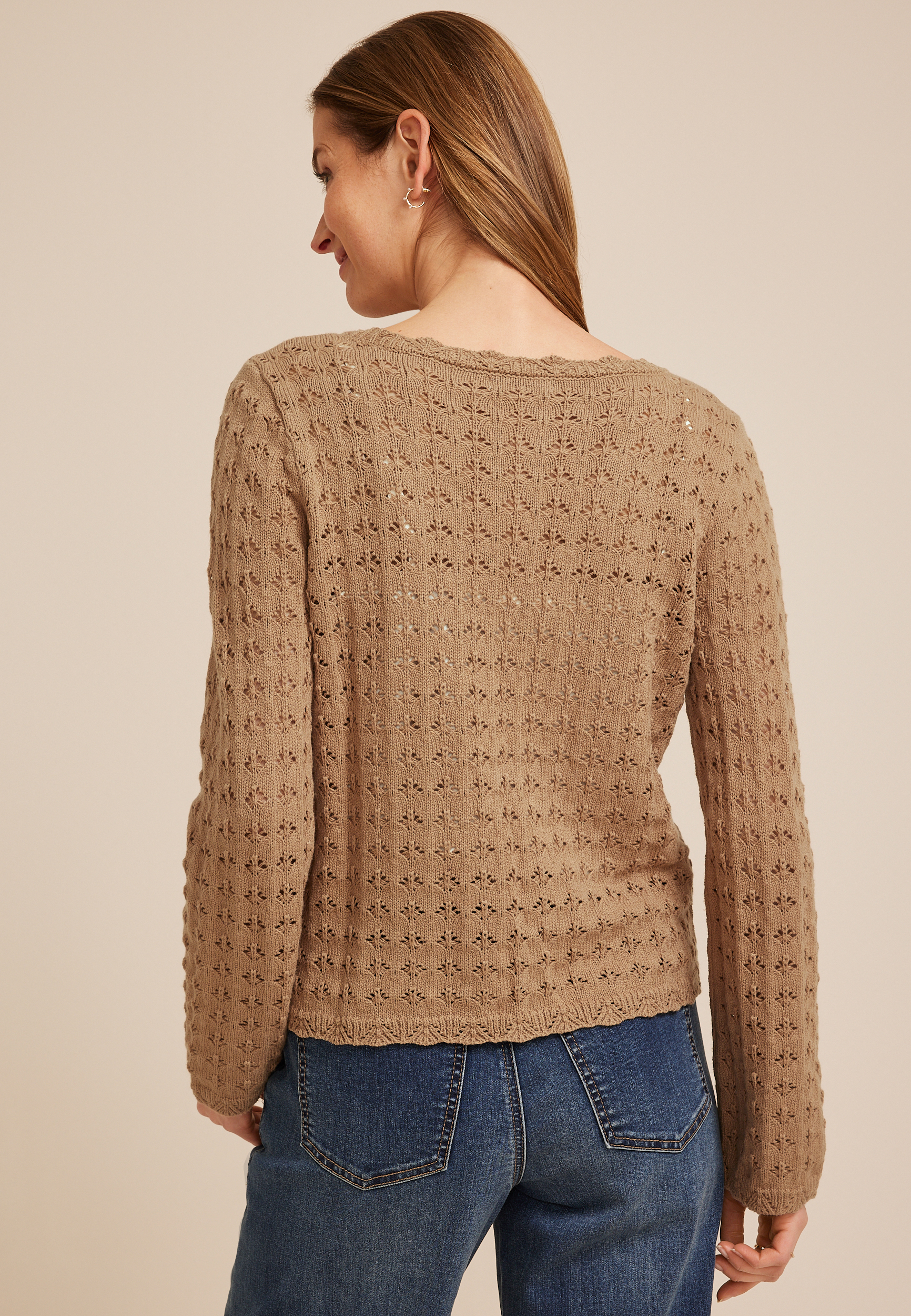 Tie Front Open Stitch Cardigan, C574, large