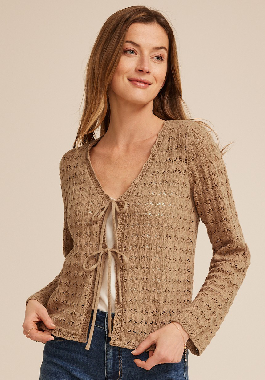 Tie Front Open Stitch Cardigan