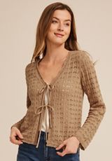 Tie Front Open Stitch Cardigan, C574, small