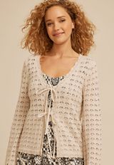 Tie Front Open Stitch Cardigan, C999, small