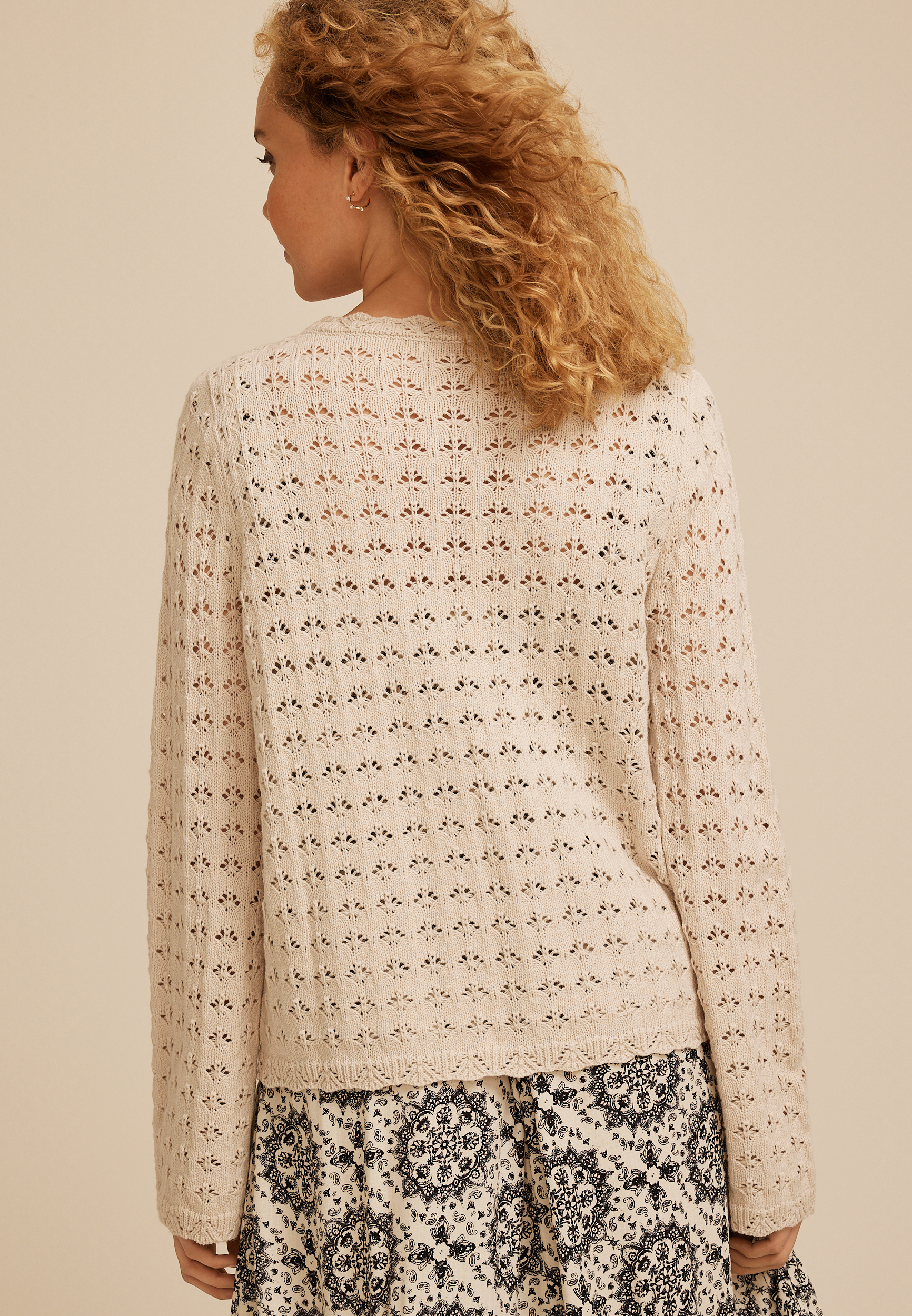 Tie Front Open Stitch Cardigan, C999, large