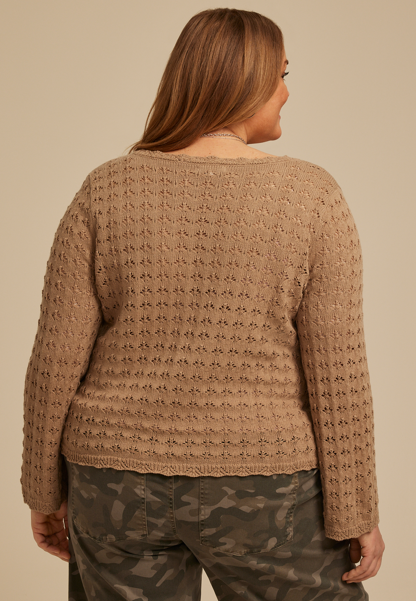 Plus Size Tie Front Open Stitch Cardigan, C574, large