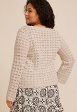 Plus Size Tie Front Open Stitch Cardigan, C999, small