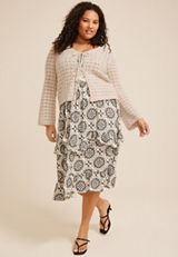 Plus Size Tie Front Open Stitch Cardigan, C999, small