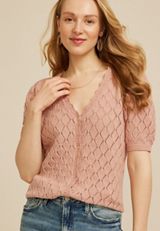 Pointelle V Neck Button Front Cardigan, C9369, small