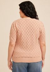 Plus Size Pointelle V Neck Button Front Cardigan, C9369, small