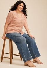 Plus Size Pointelle V Neck Button Front Cardigan, C9369, small