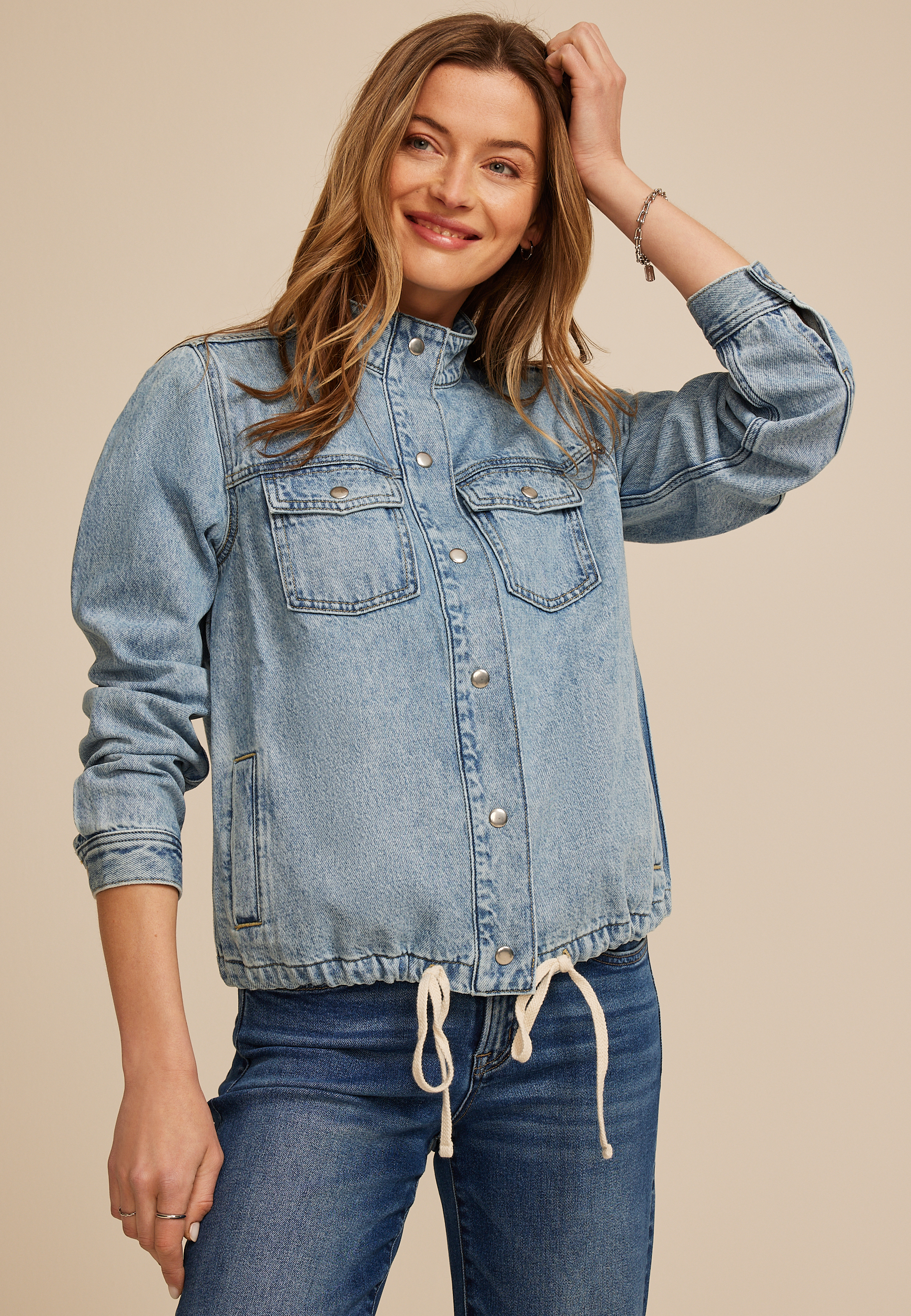 Cinch Hem Denim Jacket, C3337, large
