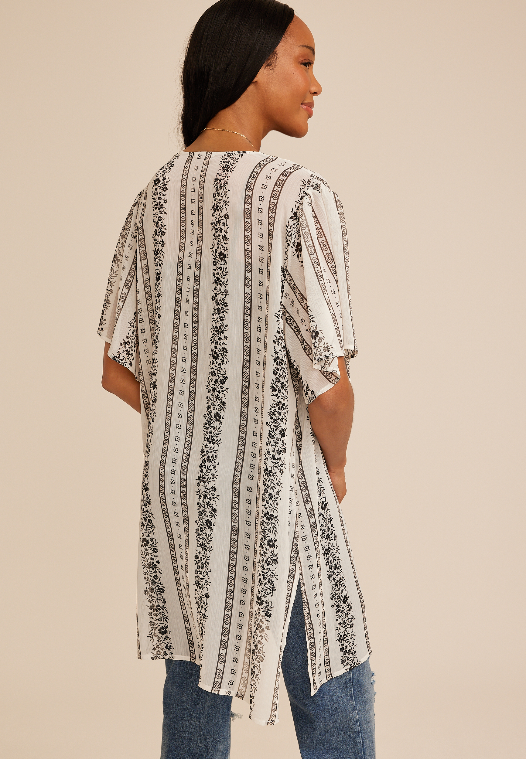 Black And White Printed Kimono, C5487, large