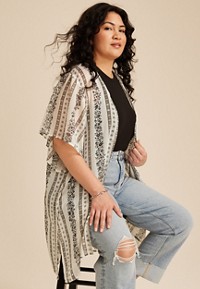 Plus Size Printed Chiffon Kimono