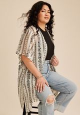 Plus Size Black And White Printed Kimono, C5487, small