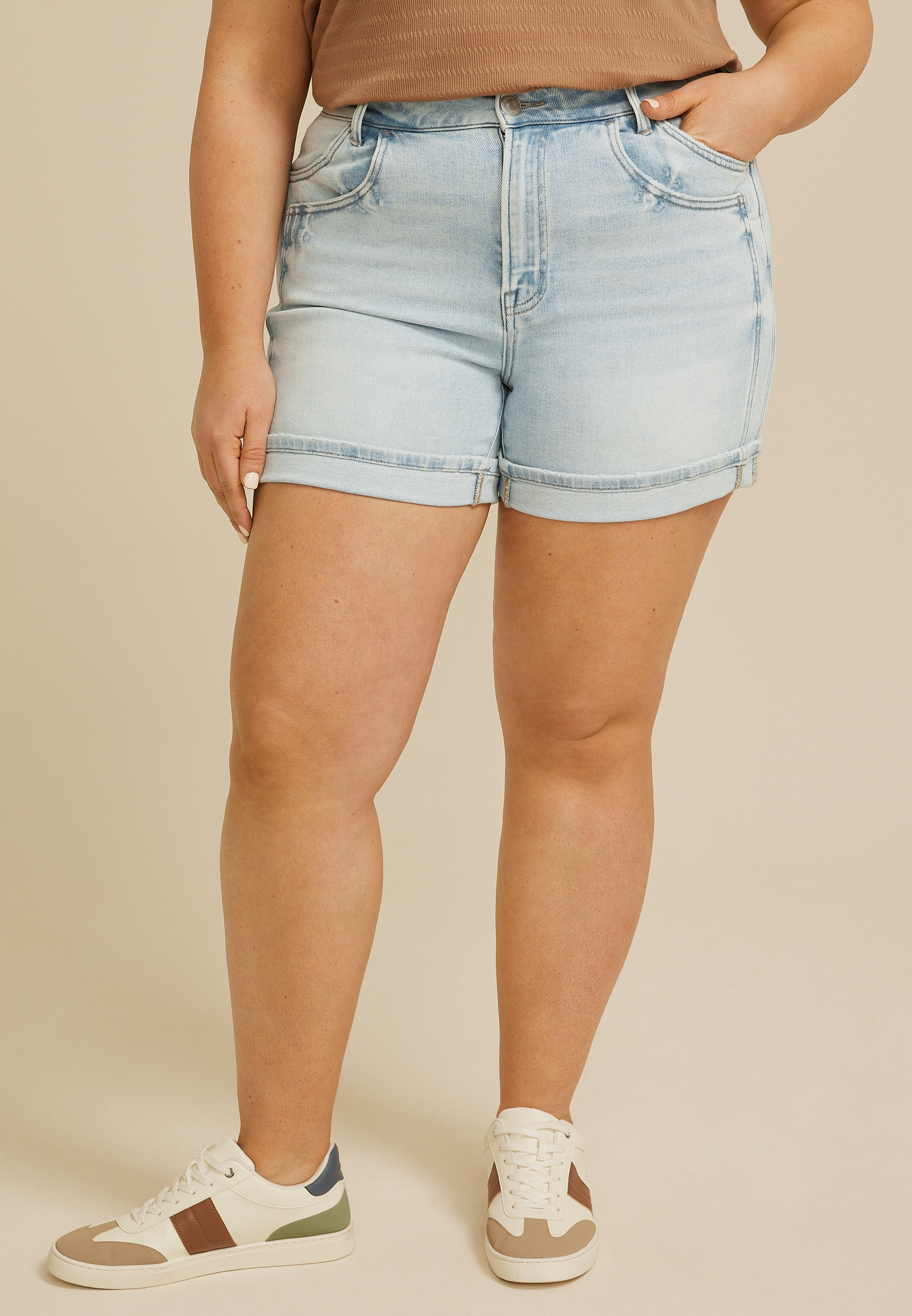 Plus Size Flying Monkey&trade; High Rise Double Pocket Cuffed Hem 5in Short