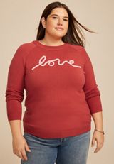 Plus Size Love Script Sweater, RED EARTH COMBO, small