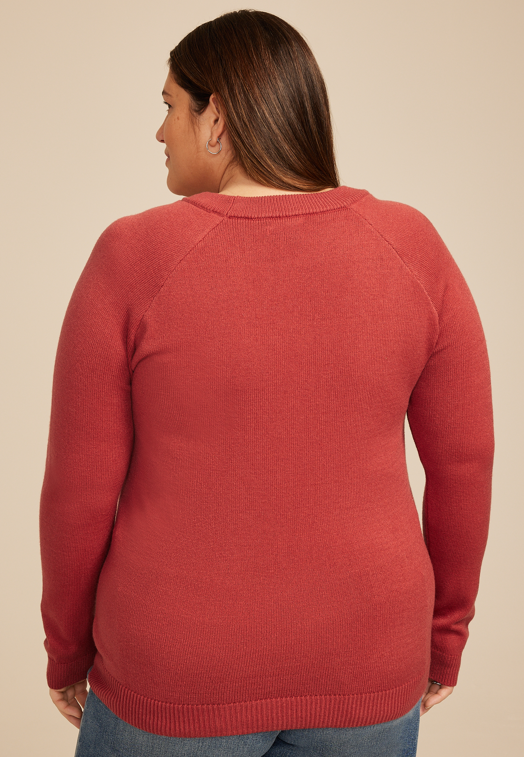 Plus Size Love Script Sweater, RED EARTH COMBO, large